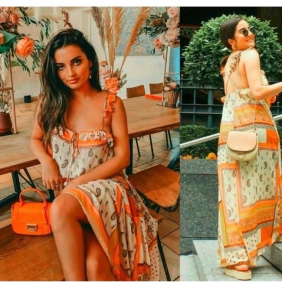 Zara Cream and Orange Tiered Maxi Sundress - Picture 7 of 15